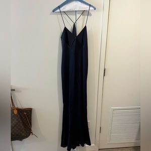 Galvan London Navy Blue Satin Gown